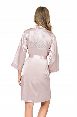 Pudra Kısa Saten Bride Sabahlık