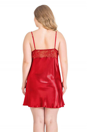 Büyük Beden Kırmızı Kısa İkili Saten Sabahlık Gecelik Takımı