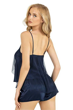 Primoda Lacivert Saten Şort Takımı 9215