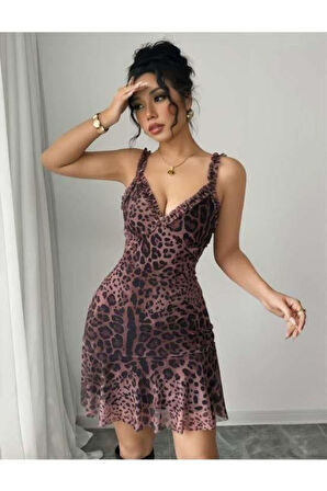 Timsah Desenli Askılı Mini Club Elbisesi