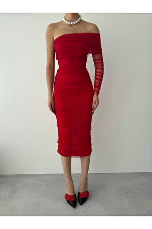 Polack Tek Omuz Tül Elbise