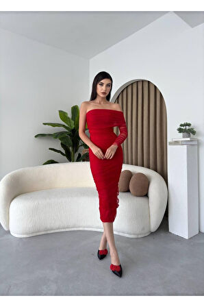 Polack Tek Omuz Tül Elbise