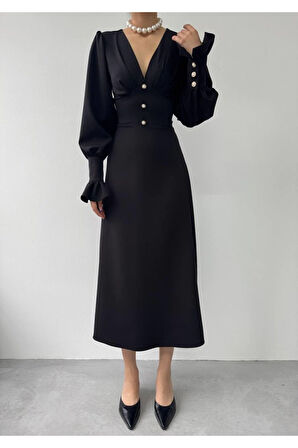 Meta Düğme Detaylı Elbise