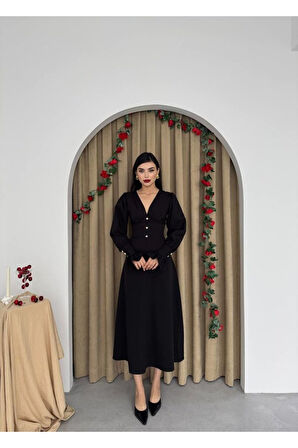 Meta Düğme Detaylı Elbise