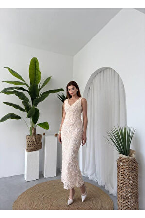 Kren Gül Detaylı Elbise