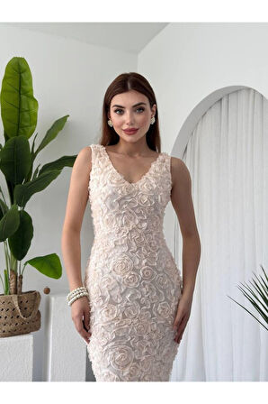 Kren Gül Detaylı Elbise