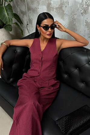 Yelek Ve Pantolon Çizgili Double Takım 10017