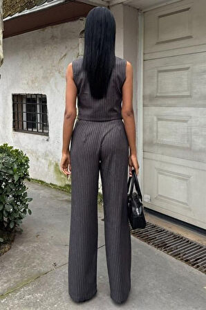 Yeleği Çapraz Detay Düğmeli Cepli Yelekli Takım 10150