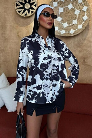 Batik Desenli Chanel Saten Gömlek 3467