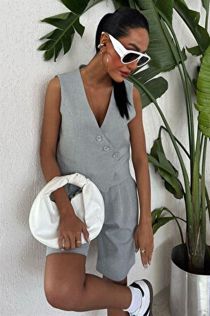 Çapraz Düğmeli Ve Bermuda Şortlu Yelekli Takım 10171