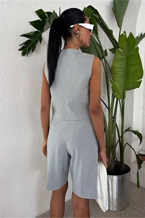 Çapraz Düğmeli Ve Bermuda Şortlu Yelekli Takım 10171