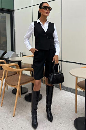 Çapraz Düğmeli Ve Bermuda Şortlu Yelekli Takım 10171