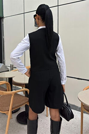 Çapraz Düğmeli Ve Bermuda Şortlu Yelekli Takım 10171