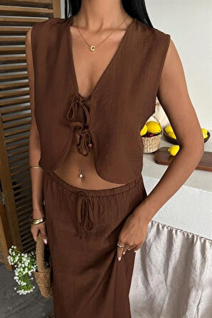 Yelek Önden Bağlamalı Uzun Etekli Takım 10192