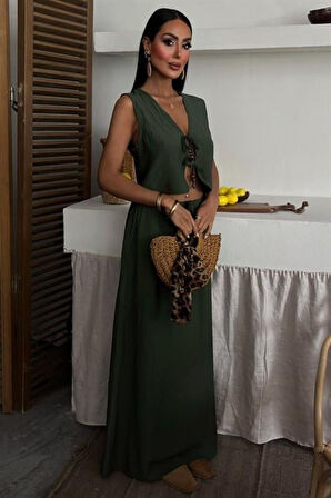 Yelek Önden Bağlamalı Uzun Etekli Takım 10192