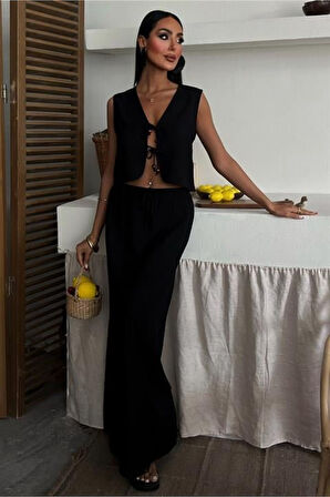 Yelek Önden Bağlamalı Uzun Etekli Takım 10192