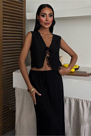 Yelek Önden Bağlamalı Uzun Etekli Takım 10192