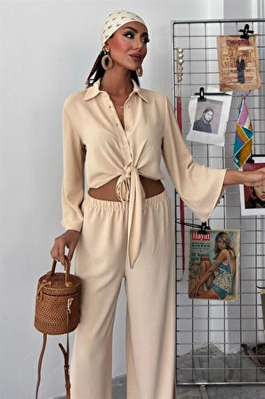 Bağlamalı Gömlek Ve Yırtmaç Pantolonlu Ayrobin Takım 10179