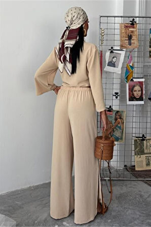 Bağlamalı Gömlek Ve Yırtmaç Pantolonlu Ayrobin Takım 10179