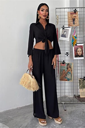 Bağlamalı Gömlek Ve Yırtmaç Pantolonlu Ayrobin Takım 10179