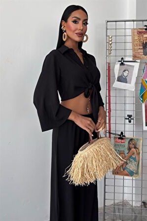 Bağlamalı Gömlek Ve Yırtmaç Pantolonlu Ayrobin Takım 10179