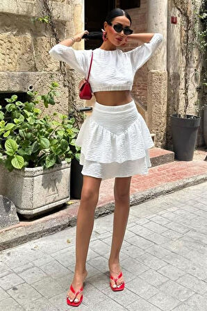 Crop Bluz Ve Kat Kat Etekli Takım 10207