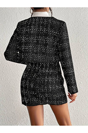 Kadın Uzun Kollu önü Düğmeli şanel Ceket Ve Etek Takım