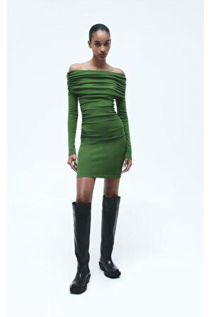 Kadın Madonna Mendil Yaka Fırsat ürün Büzgülü Mini Elbise