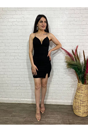 Kadın Derin V Yaka Sırt Dekolteli Fırsat Ürün Mini Elbise