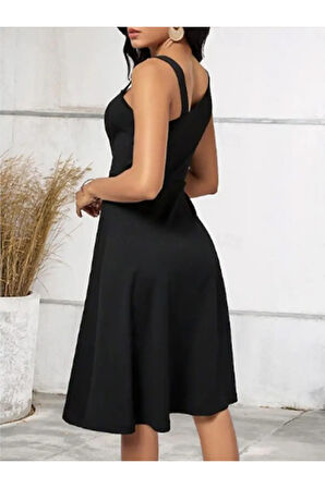 Kadın Tek Omuzu şerit Detaylı Sıfır Kol Yandan Düğme Detaylı Janjan Krep Elbise