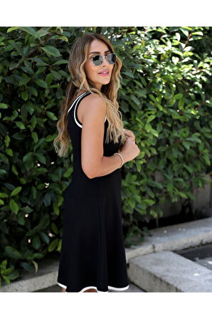 Kadın Sıfır Kollu Yuvarlak çift Renkli Kiloş Viskon Iki Iplik Elbise