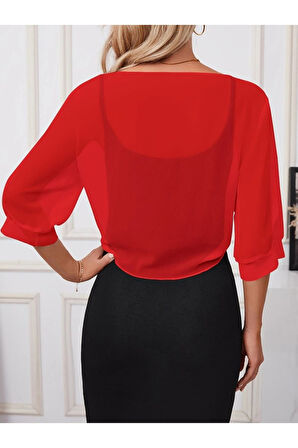 Kadın Fakir Kollu önden Bağlamalı Kısa şifon Bolero Ceket