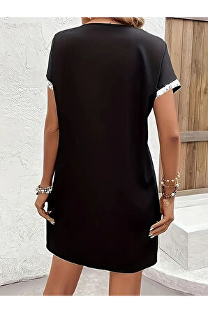 Kadın Kısa Kollu V Yakalı Janjan Krep Elbise