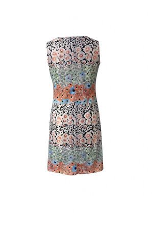 Kadın Kolsuz V Yaka çiçek Desenli Süprem Elbise