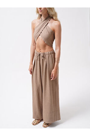 Düşük Bel Oversize Keten Pantolon