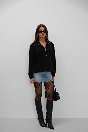 Fermuar Ve Dikiş Detaylı Sweatshirt
