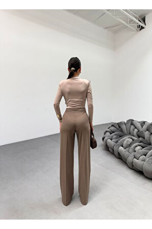 230 Gr Poly Viscose Lycra Metal Düğme Palazzo Pantolon