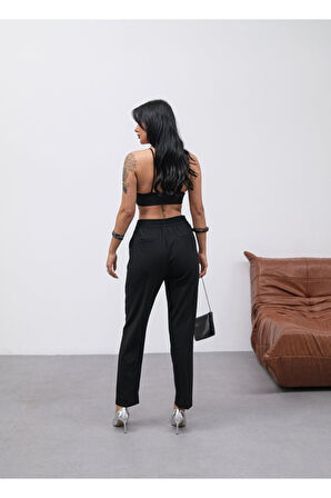 Poly Viscose Dekorati̇f Düğmeli̇ Arka Bel Lasti̇kli̇ Pantolon