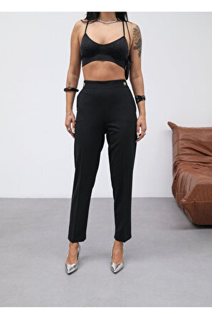 Poly Viscose Dekorati̇f Düğmeli̇ Arka Bel Lasti̇kli̇ Pantolon