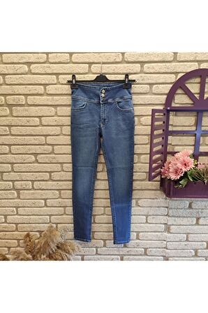 Yüksek Bel Likralı Jean Pantolon 90 Cm