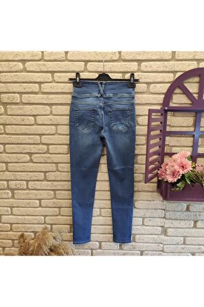 Yüksek Bel Likralı Jean Pantolon 90 Cm