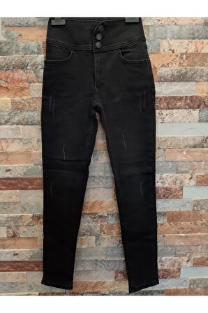 Yüksek Bel Likralı Jean Pantolon 90 Cm