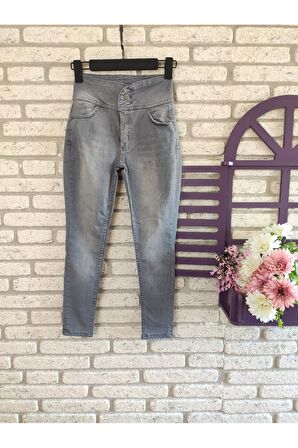 Yüksek Bel Likralı Jean Pantolon 90 Cm