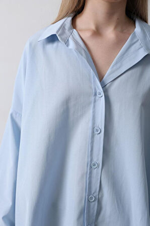 Geniş Manşet Detaylı Gömlek - Bebe Mavisi