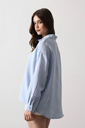 Müslin Uzun Kol Gömlek - Bebe Mavisi