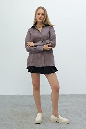 Çizgili Gömlek - Kahve