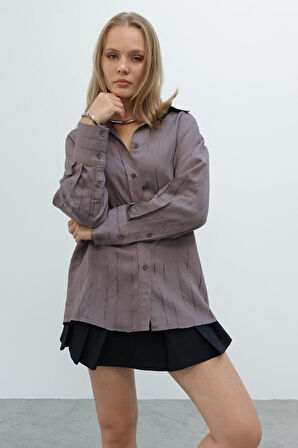 Çizgili Gömlek - Kahve