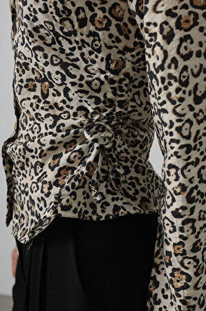 Yanları Büzgülü Leopar Gömlek - Leopar
