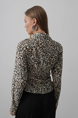 Yanları Büzgülü Leopar Gömlek - Leopar