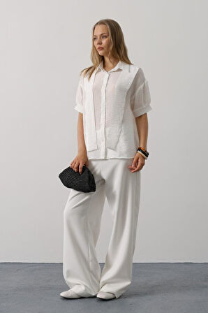 Atkı Detaylı Yarım Kol Gömlek - Beyaz